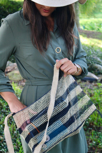 Noy JungleVine Tote Bag - size large, black stripes, shoulder strap